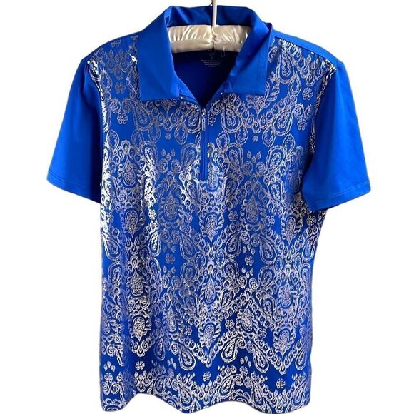 Coral Bay Golf Womens 1/4 Zip Polo Shirt , Blue Silver Metallic Accents, Size S - Picture 2 of 6